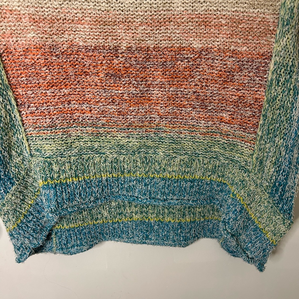 Pilcro Multicolor Striped Scoop Neck Sweater - Coral, Teal, Yellow, Cream - Picture 4 of 8